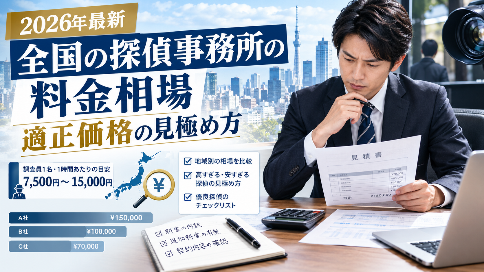 【2026年最新】全国の探偵事務所の料金相場と適正価格の見極め方【相場比較】