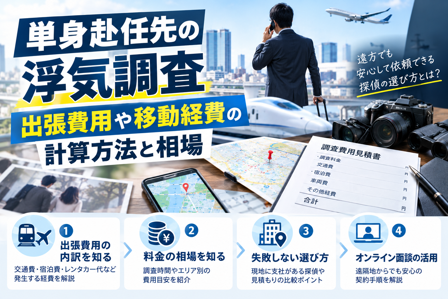 【 単身赴任先の浮気調査 】出張費用や移動経費の計算方法と相場